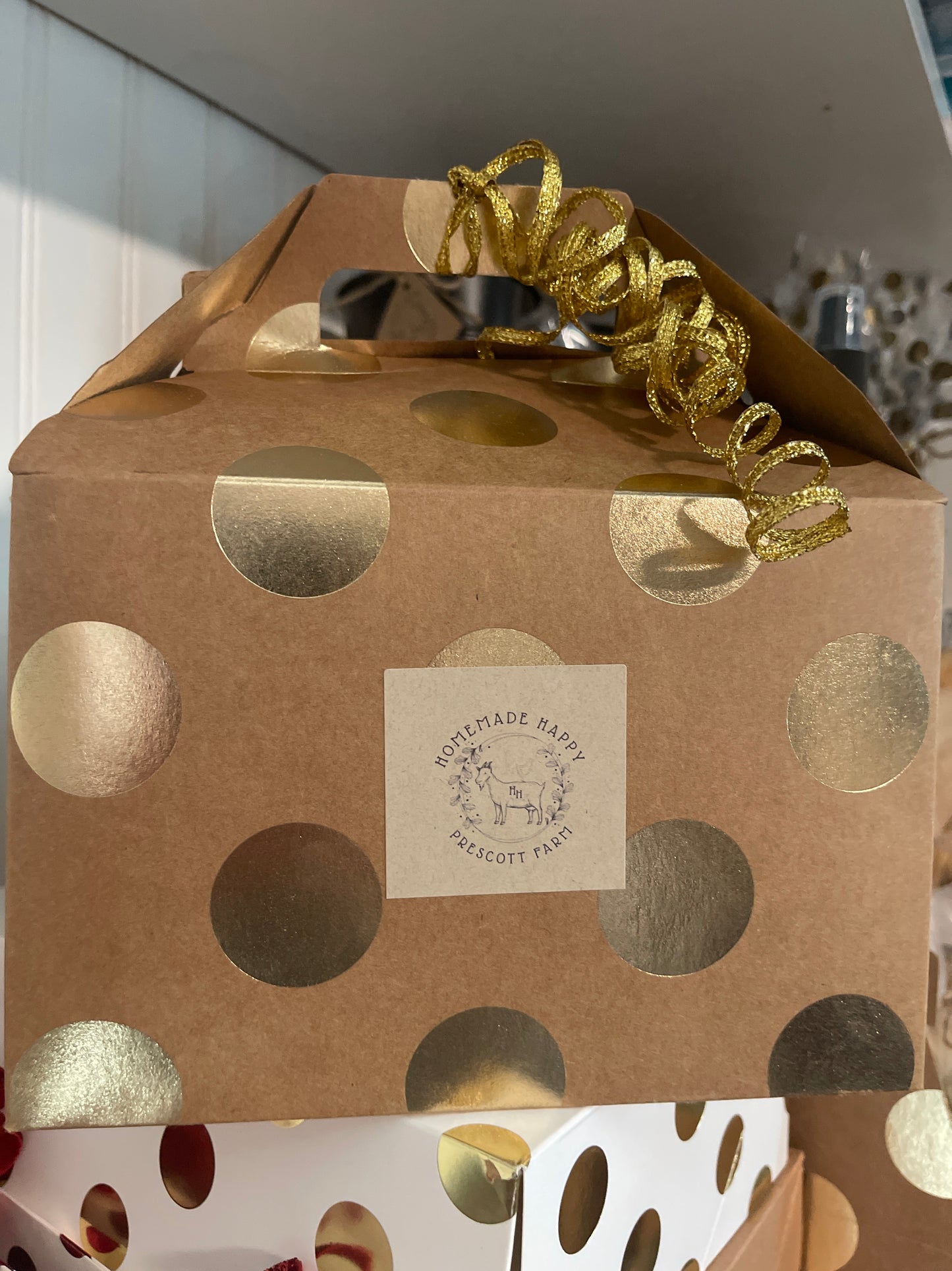 Polka Dot Gift Box (gold dots and kraft brown)