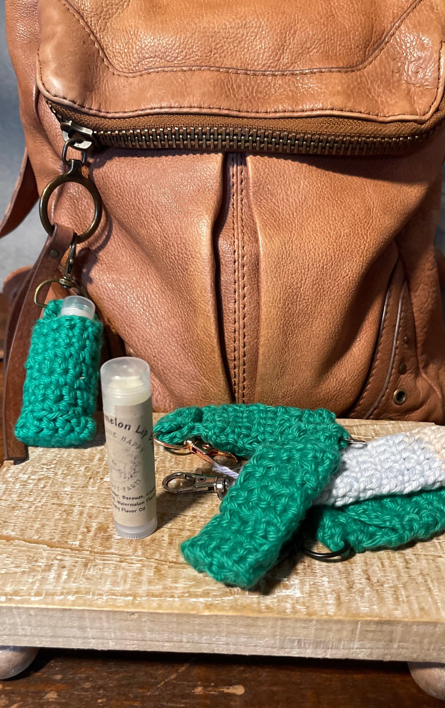 Crochet Lip Balm Holder with backpack or keychain clasp